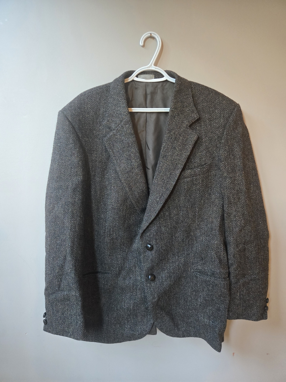 Vintage 90s Harris Tweed Sport Coat Blazer Herringbone Wool Made in Canada